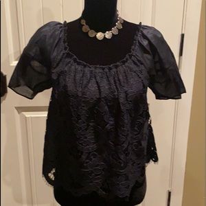 Anthropology navy lace blouse